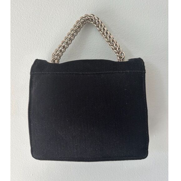 Sondra Roberts Vintage Black Evening Bag with Silver Chain Handle Clutch - Picture 2 of 11
